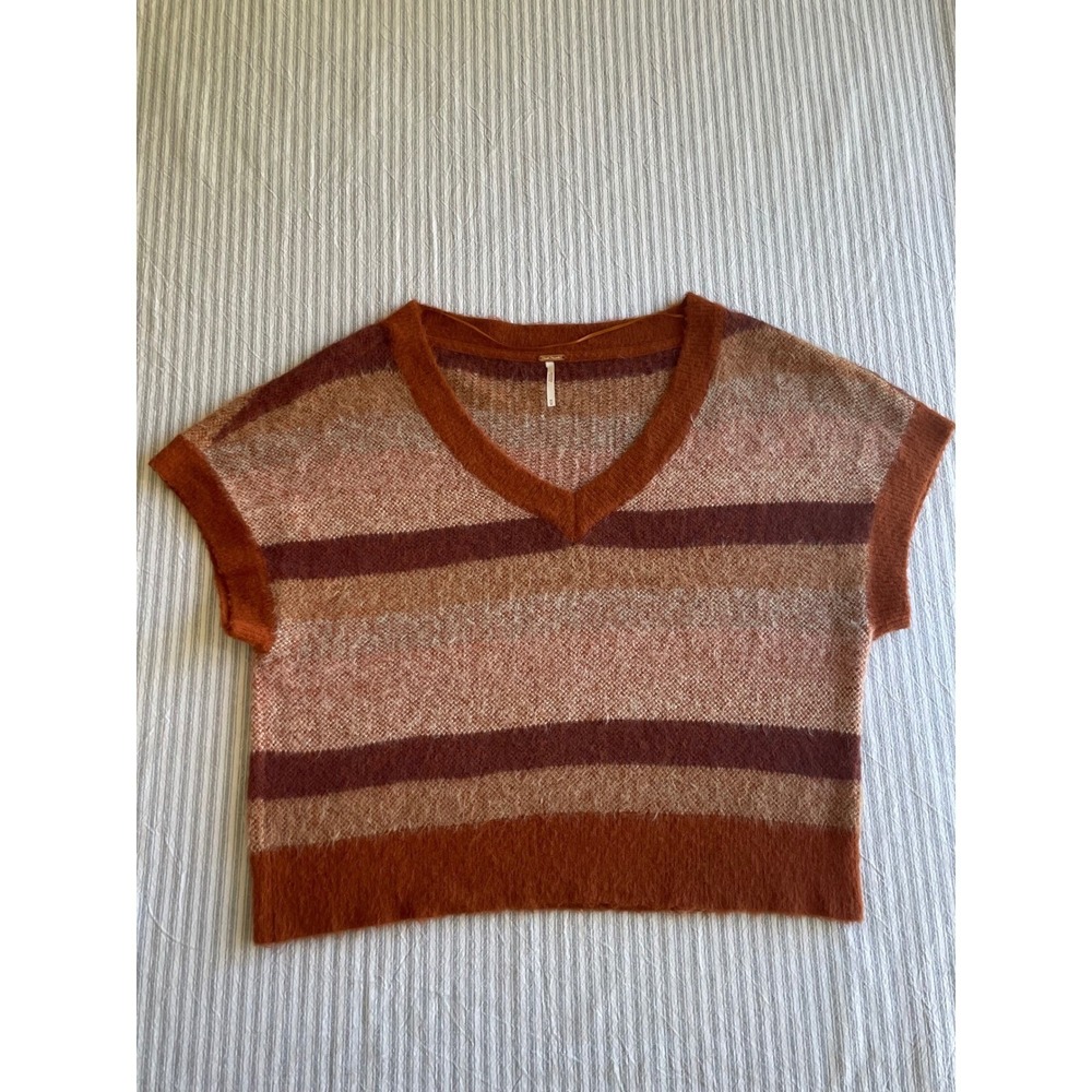 Free People Through the Motions Striped Knit V-Neck Sweater Vest Womens Medium